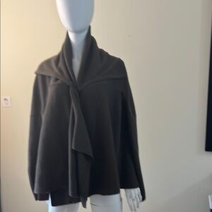 Gray Draped Shawl Collar Poncho Sweater